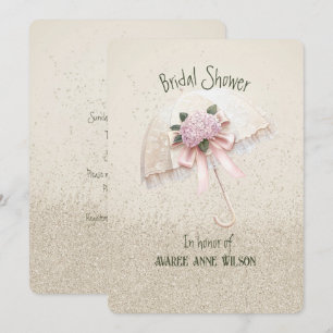 Beautiful Cream and Pink Umbrella Bridal Shower Invitation
