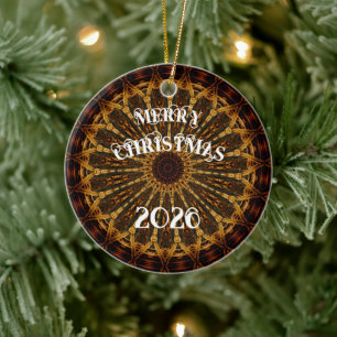 Beautiful Cream, Green, Burgundy Basket Weave Ceramic Tree Decoration