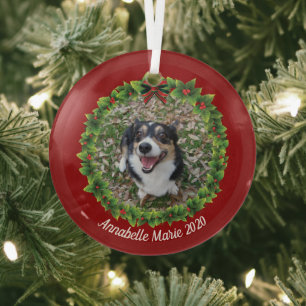 Beautiful Create Your Own Pet Photo Dog Christmas Glass Tree Decoration