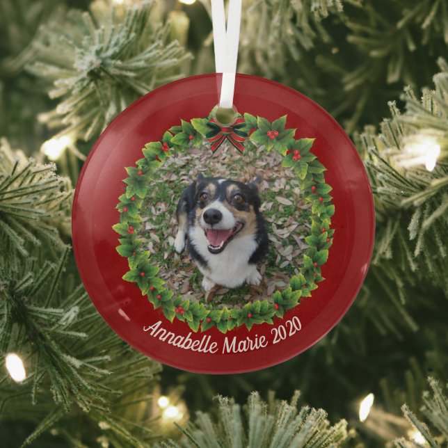 Beautiful Create Your Own Pet Photo Dog Christmas Glass Tree Decoration (Insitu)