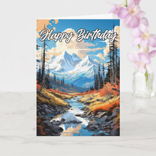 Beautiful Creek In Autumn   Happy Birthday Card