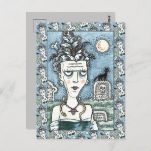 BEAUTIFUL CREEPY FRANKENELLA MONSTER, GRAVES, CAT POSTCARD