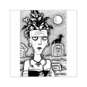 BEAUTIFUL CREEPY FRANKENELLA MONSTER, GRAVES, CAT RUBBER STAMP