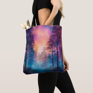 Beautiful & Creepy Rainbow Lit Forest Halloween Tote Bag