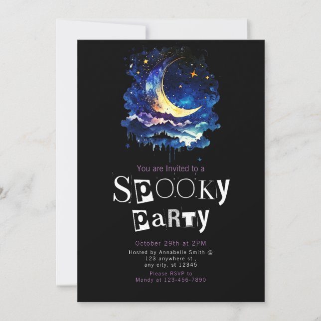 Beautiful Crescent Moon Clouds Sky Stars Halloween Invitation (Front)