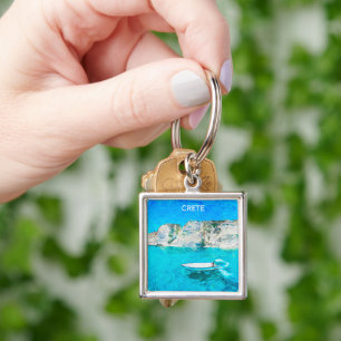 Beautiful Crete Greece Ocean Painting Key Ring