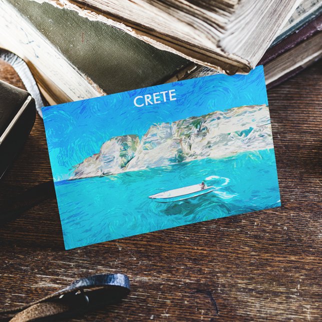 Beautiful Crete Greece Ocean Painting Postcard (Crete Greece travel postcard)