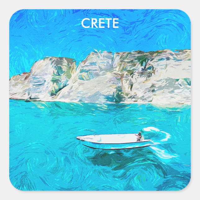 Beautiful Crete Greece Ocean Painting Square Sticker (Front)