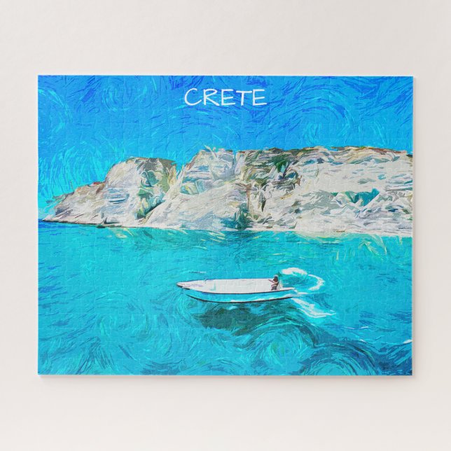 Beautiful Crete Greece Ocean Watercolor Painting Jigsaw Puzzle (Horizontal)