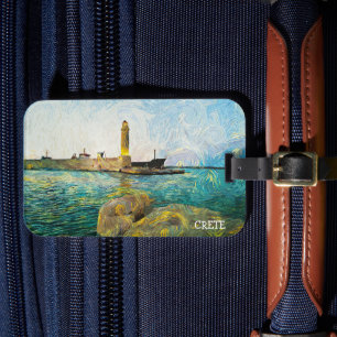 Beautiful Crete Greece Oil Paint Artwork Luggage Tag