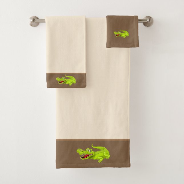 Beautiful Crocodile on Beige & Brown Bath Towel Set (Insitu)