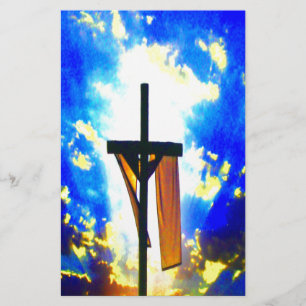 Beautiful Cross Blue and Yellow Sky Stationery