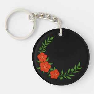 Beautiful Crown Crescent of Red Flowers Key Ring