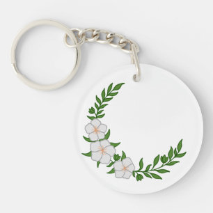 Beautiful Crown Crescent of White Flowers Key Ring