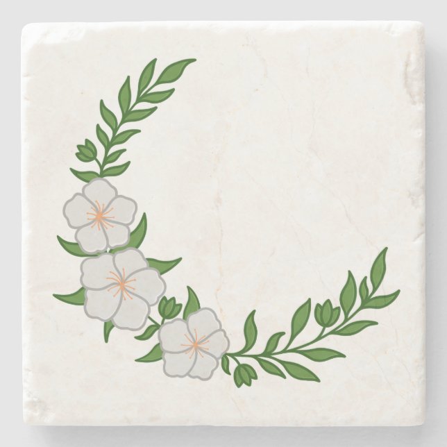 Beautiful Crown Crescent of White Flowers Stone Coaster (Front)