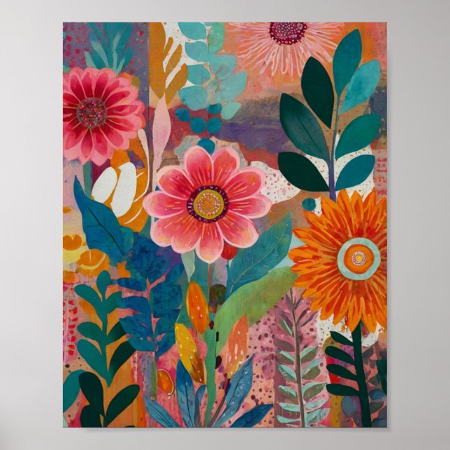 Beautiful crylic vibrant floral art poster (Front)
