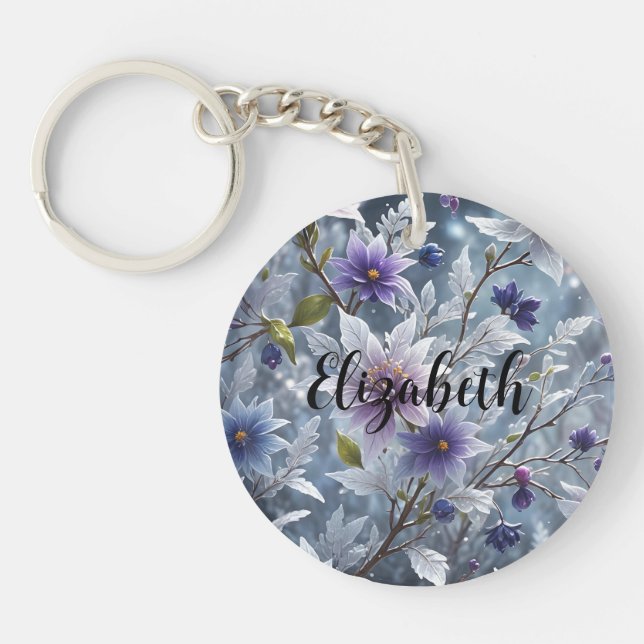 Beautiful Crystal Frost Winter Bloom Key Ring (Front)