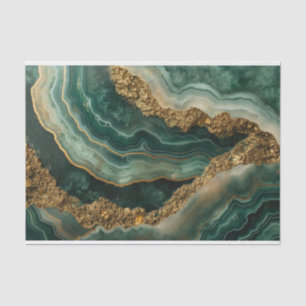 Beautiful crystal geode agate in green and gold tissue paper