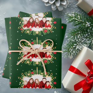 Beautiful Custom Christmas Green Photo Festive Wrapping Paper Sheet