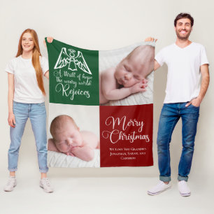 Beautiful Custom Christmas Photo Family Red Green Fleece Blanket