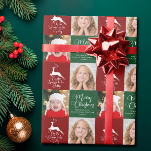 Beautiful Custom Christmas Photo Family Red Green Wrapping Paper