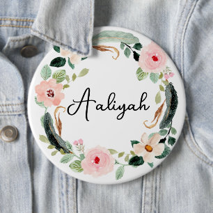 Beautiful Custom Name Monogram Floral Wreath 6 Cm Round Badge
