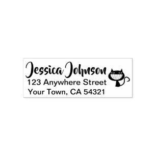 Beautiful Custom Name Return Address Smiling Cat Self-inking Stamp