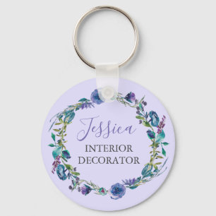 Beautiful Custom Occupation Purple Floral Wreath Key Ring