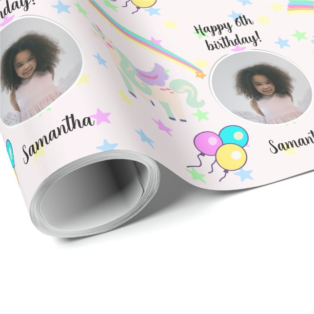 Beautiful Custom Photo Text Magical Unicorn   Wrapping Paper (Roll Corner)