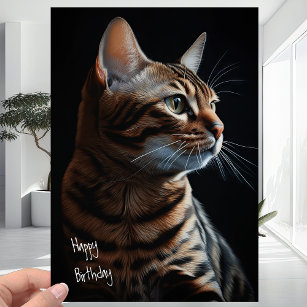 Beautiful Cute Bengal Kitty Cat Happy Birthday Card