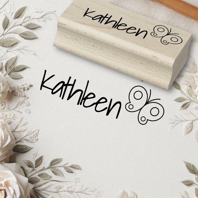 Beautiful Cute Butterfly Signature Name Custom Rubber Stamp (Creator Uploaded)