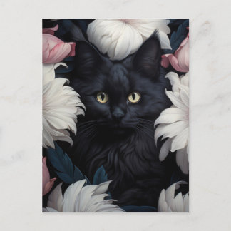 Beautiful Cute Cat Among Flowers Postcard