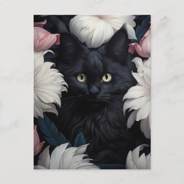 Beautiful Cute Cat Among Flowers Postcard (Front)