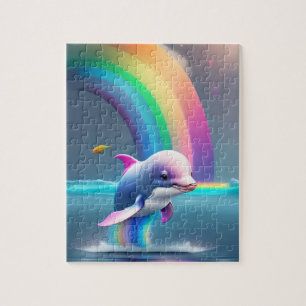 Beautiful Cute Colorful Dolphin Wtith Rainbow Jigsaw Puzzle