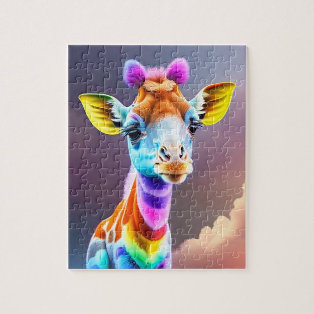 Beautiful Cute Colourful Giraffe Rainbow Colours Jigsaw Puzzle (Vertical)