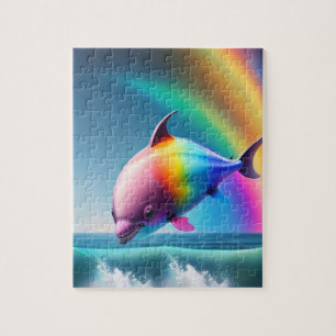 Beautiful Cute Dolphin Wtith Rainbow Colours Neon Jigsaw Puzzle