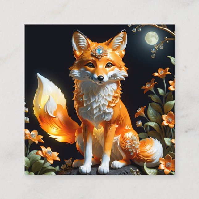 Beautiful cute fox  orange  coalescing luminescen square business card (Front)
