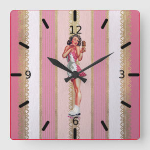 Beautiful Cute Girl Serving Ice Cream Square Wall Clock