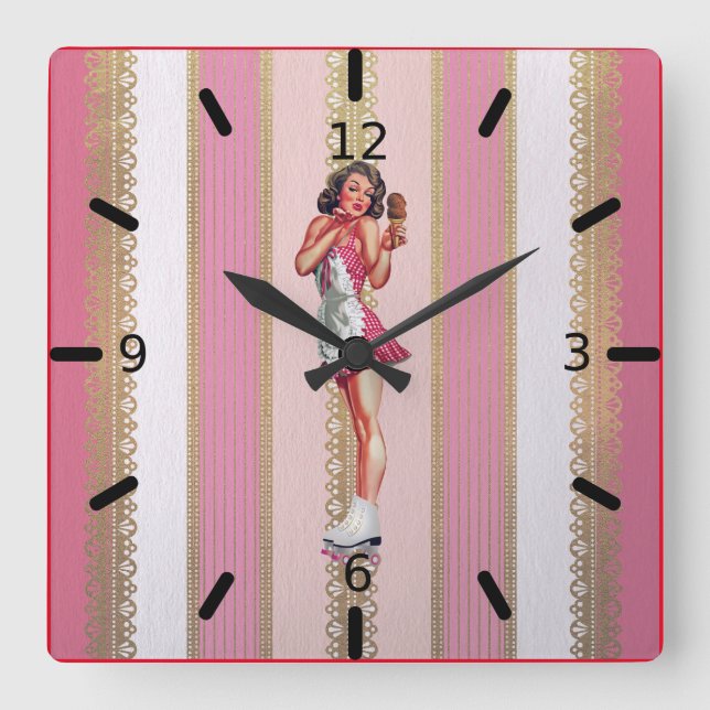 Beautiful Cute Girl Serving Ice Cream Square Wall Clock (Front)