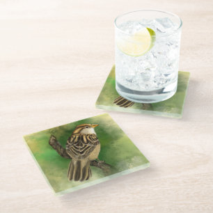 Beautiful Cute Little Sparrow Migned Painting Art  Glass Coaster