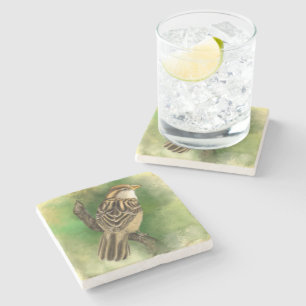 Beautiful Cute Little Sparrow Migned Painting Art  Stone Coaster