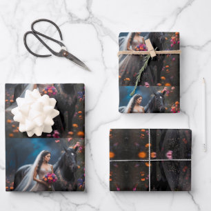 Beautiful Cute Minimalistic Bride & Horse Wrapping Paper Sheet