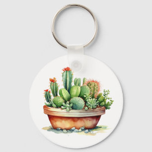 beautiful cute print cactus green potted  key ring