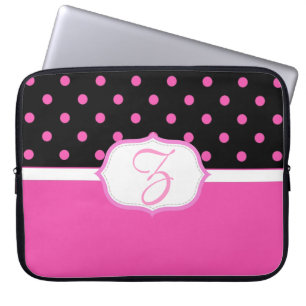 Beautiful cute, sweet pink and black polka dots laptop sleeve