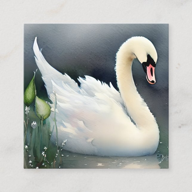 Beautiful Cute Watercolor Pastel Baby Swan Square Business Card (Front)