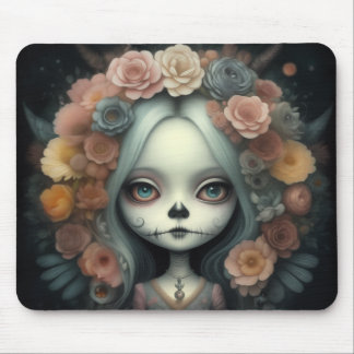 beautiful cute whimsical chibi girl with flowers  mouse mat