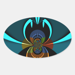 Beautiful Cyan Abstract Art Print Oval Sticker