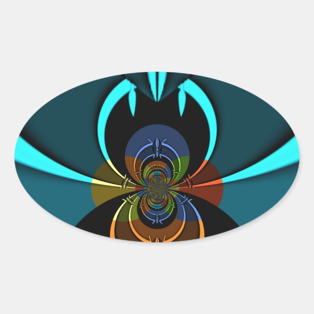 Beautiful Cyan Abstract Art Print Oval Sticker (Front)