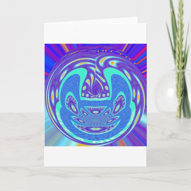 Beautiful cyan blue kaleidoscope vector art design card (Front)