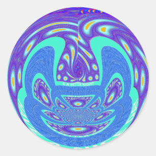 Beautiful cyan blue kaleidoscope vector art design classic round sticker